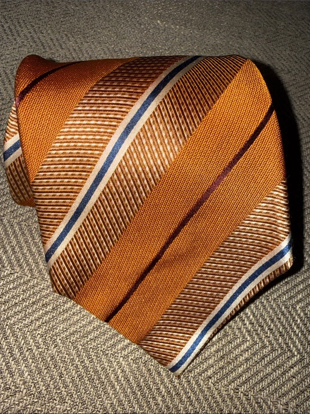 Ermenegildo Zegna Orange Striped 100% Silk Tie